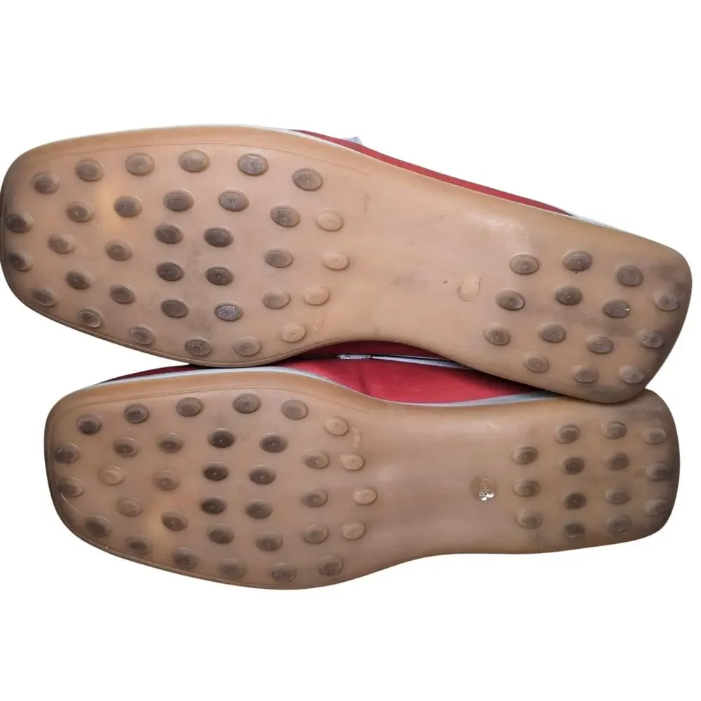 Adrienne Vittadini Mule Slide Slip On Leather Buckle 8.5 Orange White Preppy